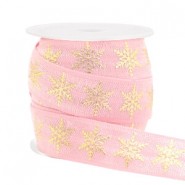 Elastic ribbon 15mm snowflake Light pink